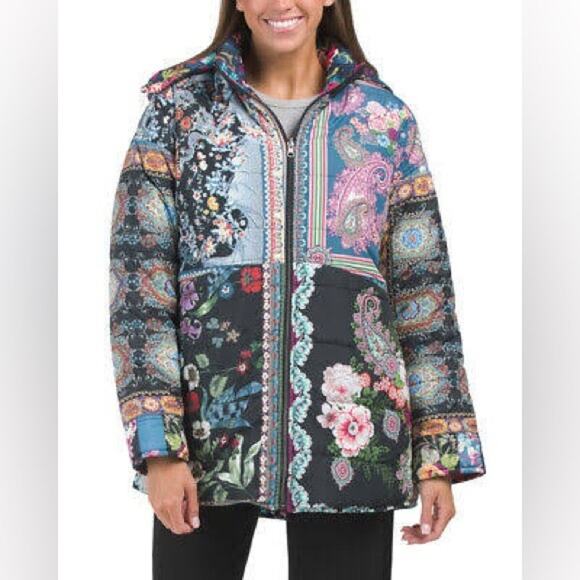 Johnny Was Jackets & Blazers - Johnny Was Reversible Puffer Coat Jacket Black Pink Printed XS